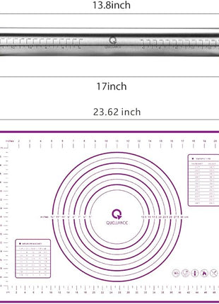 Rolling Pin and Pastry Baking Mat Set, Rolling Pins with Adjustable Thickness Rings, Stainless Steel Dough Roller for Baking Fondant, Pizza, Pie, Pastry, Pasta, Cookies (Purple)