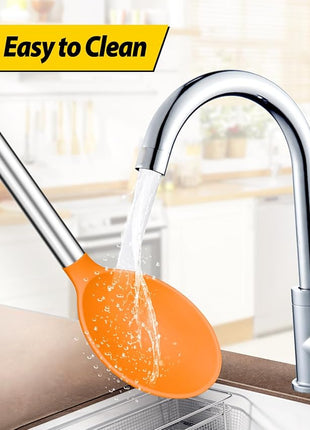 Pack of 2 Large Silicone Cooking Spoons,Non Stick Solid Basting Spoon,Heat-Resistant Kitchen Utensils for Mixing,Serving,Draining,Stirring (ORANGE)