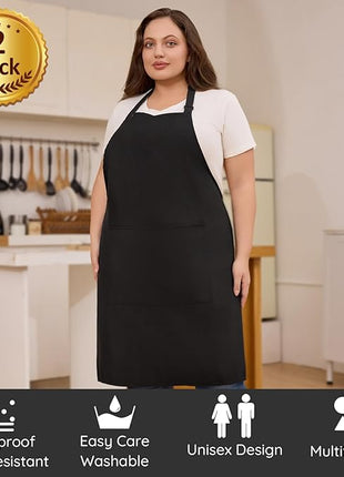 2 Pcs Plus Size Chef Apron, Unisex Professional Apron with 2 Pockets for Cooking, Work, Baking (Larger Size)