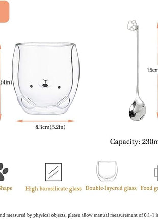 Bear Cute Mugs Kawaii Double Wall Glass Coffee Tea Mill Yogurt Cup Funny Novelty Gift for Women Her Friends Office Birthday Christmas