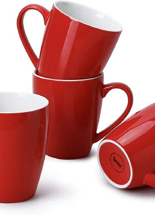 Sweese Porcelain Coffee Mugs - 16 Ounce (Top to the Rim) for Coffee, Latte, Tea, Cocoa, Set of 4, Red