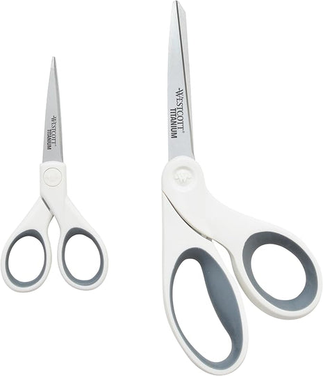 Westcott 5-Inch Micro-Tip & 8-Inch Bent Craft Fabric Scissors - Titanium Bonded Blades for Heavy Fabric and Precise Snips, 2 Pack