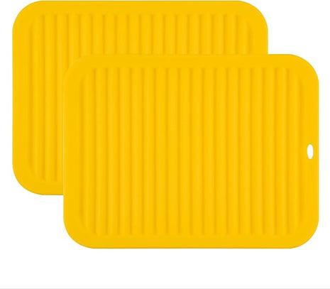 Silicone Trivets Mat Set Smithcraft 9"X12" Big Place Mat, Hot Pads, Kitchen Table Mat - Waterproof, (Set of 2) Non Slip, Flexible, Durable, Dishwasher Safe Color: Yellow