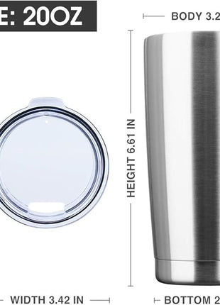 20oz Tumbler Bulk Stainless Steel Vacuum Insulated Tumblers with Lid Double Wall Travel Mug, Powder Coated Coffee Cup, Suitable for Ice Drinks and Hot Beverage (Stainless steel 12pack)