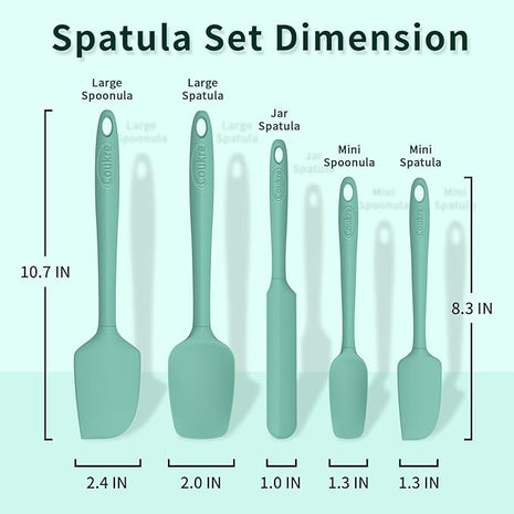 Coukre Silicone Spatula Set of 5,High Temperature Resistant, Food Grade Silicone, Dishwasher Safe, for Baking, Cooking (Pure Aqua Green)