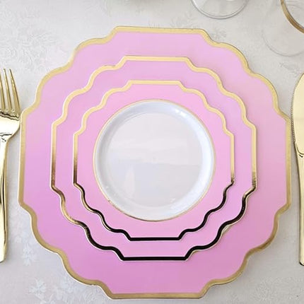 " OCCASIONS " 80 Plates Pack,(40 Guests) Heavyweight Premium Wedding Party Disposable Plastic Plates Set -40 x 10.5'' Dinner + 40 x 8'' Salad/Dessert(Imperial in Light Pink & Gold)