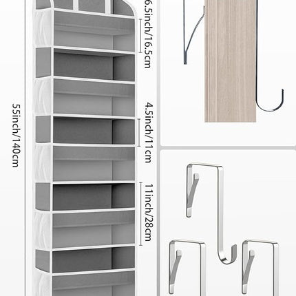 1 Pack Over The Door Storage Organizer with 5 Pockets 10 Mesh Side Pockets, 44 lbs Weight Capacity Door Hanging Organizers and Storage for Bedroom,Bathroom,Nursery,Pantry,Dorm(Light Gray)