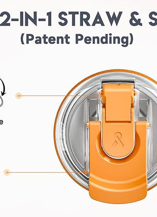 Meoky 40oz Tumbler with Handle, Stainless Steel Travel Mug with 2-in-1 Straw and Sip Lid, Vacuum Insulated Coffee Mug, 100% Leak Proof, Keeps Cold for 34 Hours or Hot for 10 Hours (Maple)