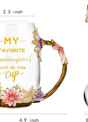 OEAGO Grandma Gifts from Granddaughter Tea Cup Birthday Grandparent Gifts Mothers Day Enamel Flower Glass Mugs from Grandkids Grandchildren
