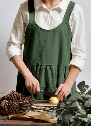Uaussi Cotton Linen Apron Cross Back Work Apron for Women with Pockets Pinafore Dress X Cross Halter Apron for Chef Gardening