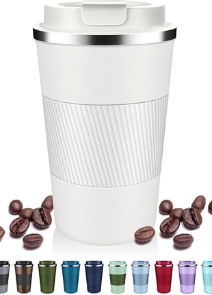 Insulated Coffee Tumblers with Flip Lid 12oz / 17oz, Stainless Steel Travel Coffee Mug Leak Proof, Vacuum Insulated Coffee Mug Reusable Cup, Keeps Cold and Hot for Coffee Tea