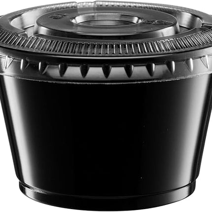 (4 oz - 100 Sets) Black Diposable Plastic Portion Cups With Lids, Small Mini Containers For Portion Controll, Jello Shots, Meal Prep, Sauce Cups, Condiments, Medicine, Dressings,
