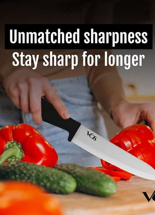 Vos Ceramic Knife Set with Peeler, Ceramic Knives Set For Kitchen, Ultra Sharp Kitchen Knife Set with Covers, 3" 4" 6" Paring, Utility & Chef Knife, Lightweight, Dishwasher safe (Black Handle)
