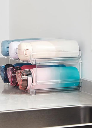 Lifewit Stackable Water Bottle Organizer for Cabinet, Plastic Bottle Holder Fits Bottles & Tumblers up to 3.8" Diameter, Pantry, Countertop & Fridge, Holds 6 Bottles