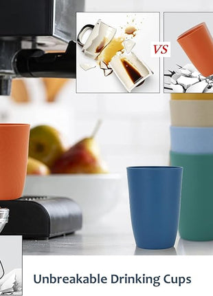 Wheat Straw Cups 6 PCS Plastic Cups Reusable Unbreakable Drinking Cup Dishwasher Safe Water Glasses with Unique Pattern (16 OZ)