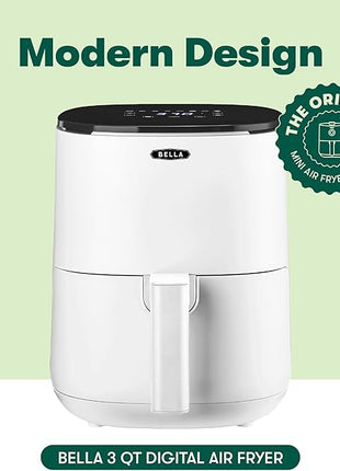 BELLA 2.9QT Touchscreen Air Fryer, No Pre-Heat Needed, No-Oil Frying, Fast Healthy Evenly Cooked Meal Every Time, Dishwasher Safe Non Stick Pan and Crisping Tray for Easy Clean Up, Matte White