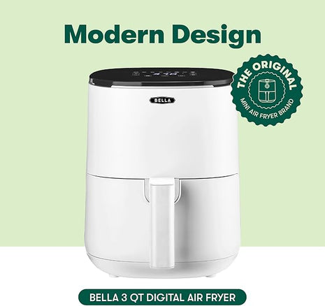 BELLA 2.9QT Touchscreen Air Fryer, No Pre-Heat Needed, No-Oil Frying, Fast Healthy Evenly Cooked Meal Every Time, Dishwasher Safe Non Stick Pan and Crisping Tray for Easy Clean Up, Matte White