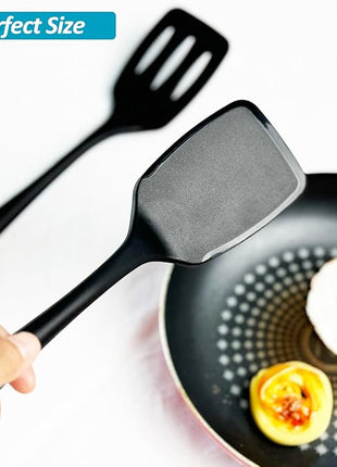 600˚F Heat Resistant Silicone Spatula Set, 13.6" Kitchen Spatula Turners for Non Stick Cookware, Flexible Spatulas with Thin Edges, Seamless Cooking Utensils for Fish, Eggs, Pancakes, BLACK