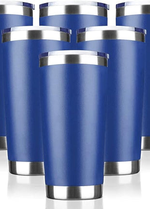 20oz Tumbler Stainless Steel Vacuum Insulated Mug with Lid, Double Wall Travel Mug, Durable Powder Coated Coffee Cup, Suitable for Ice Drinks and Hot Beverage (New Blue 6 pack)
