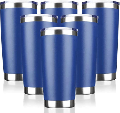 20oz Tumbler Stainless Steel Vacuum Insulated Mug with Lid, Double Wall Travel Mug, Durable Powder Coated Coffee Cup, Suitable for Ice Drinks and Hot Beverage (New Blue 6 pack)