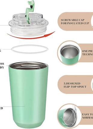 Puraville Insulated Tumblers with Lid, 14 oz Travel Coffee Mug Stainless Steel Vacuum Cup, Leak Proof Reusable Double Walled Coffee Tumbler for Iced and Hot Drinks, Green