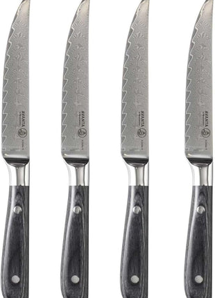Messermeister Avanta Damascus Forged 5” Fine Edge Steak Knife Set - Rust Resistant & Easy to Maintain - Includes 4 Steak Knives