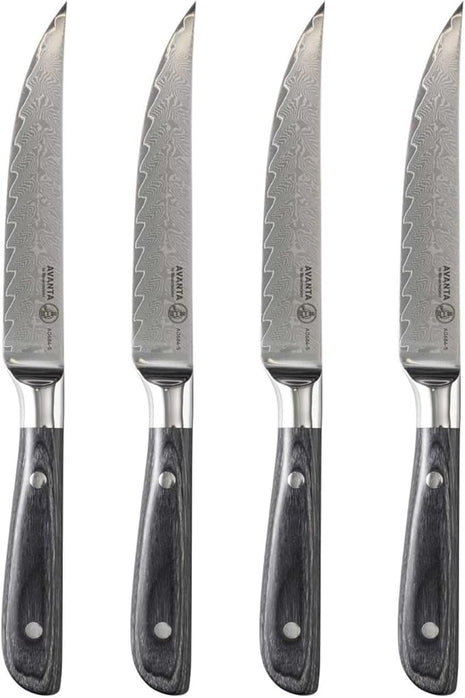 Messermeister Avanta Damascus Forged 5” Fine Edge Steak Knife Set - Rust Resistant & Easy to Maintain - Includes 4 Steak Knives