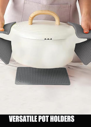 Oven Mitts and Potholders BBQ Gloves-Oven Mitts and Pot Holders with Recycled Infill Silicone Non-Slip Cooking Gloves for Cooking Baking Grilling (4-Piece Set) (Black Grey)