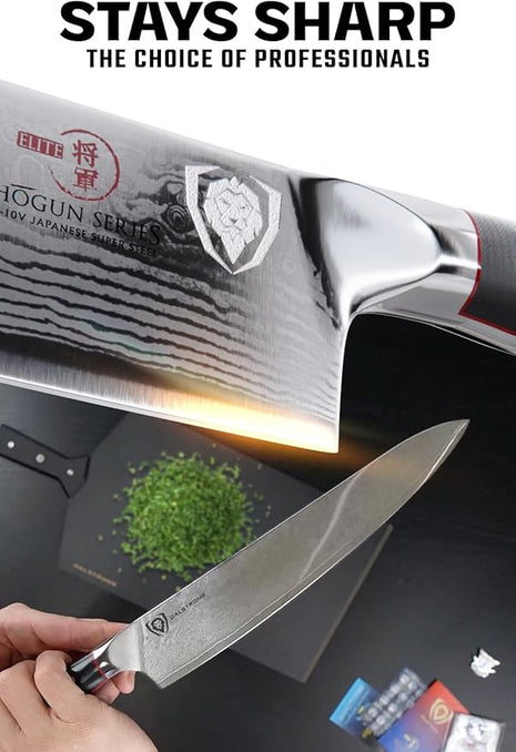 Dalstrong Chef Knife - 9.5 inch Blade - Shogun Series ELITE - Damascus - Japanese AUS-10V Super Steel - Black G10 Handle - Razor Sharp Kitchen Knife - Professional Full Tang Chef's Knife - Sheath