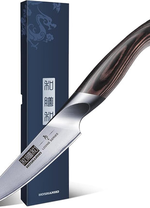 HOSHANHO 3.75 inch Paring Knife, Japanese High Carbon Stainless Steel Small Kitchen Knives, Ultra Sharp Fruit Knife with Ergonomic Pakkawood Handle