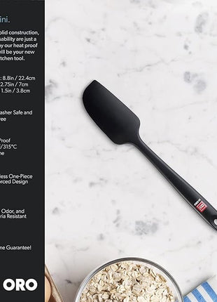 DI ORO Seamless Series Mini Silicone Spatula - BPA Free Pro-Grade 600ºF Heat-Resistant Non-Stick Small Rubber Jar Spatula - Silicone Kitchen Scraper Utensil Tool for Cooking and Baking (Black)