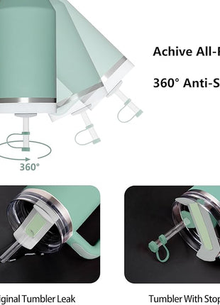 Silicone Spill Stopper Set Compatible with Stanley Cup 2.0 30oz & 40oz with Straw Cover (Set of 2, Eucalyptus)