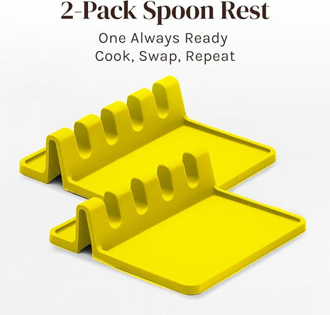Yellow Silicone Spoon Rest for Stove Top with Drip Pad (Two Pack) - Heat Resistant BPA Free Utensil Rest & Spoon Holder for Kitchen Counter - Grill Utensil Holder - Spatula Holder, Tongs, Ladle