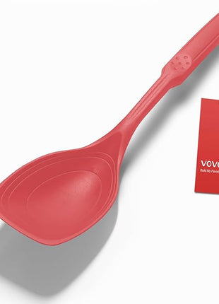 Large Silicone Cooking Spoon, Non-Stick Solid Spoon set with Deep Bolw and Measurement Mark for Mixing, Serving, Draining, Scooping, Scraping, Heat Resistant Kitchen Utensils, Red