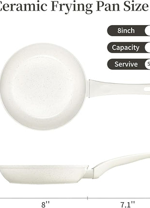 8 Inch Non Stick Frying Pan - White Ceramic Non Stick Skillet Frying Pans, Safe&No Toxic Egg Omelette Frying Pan, Small Nonstick Cookware Cooking Pan, Induction Compatible, PFOA&PFAS Free