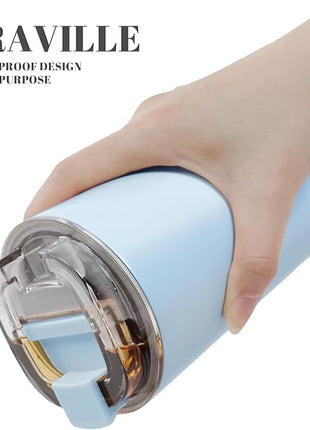 Puraville Insulated Tumblers with Lid, 14 oz Travel Coffee Mug Stainless Steel Vacuum Cup, Leak Proof Reusable Double Walled Coffee Tumbler for Iced and Hot Drinks, Light Blue