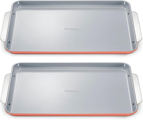 Caraway Non-Stick Ceramic Large Baking Sheet Duo - Naturally Slick Ceramic Coating - Non-Toxic, PTFE & PFOA Free - Perfect for Baking, Roasting, and More - Large (18" x 13") - Perracotta