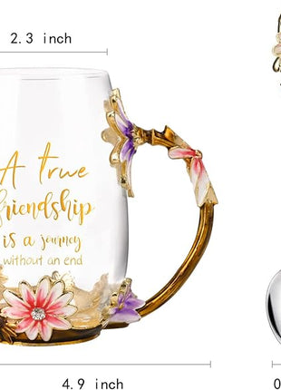 OEAGO Friendship Gifts for Women Best Tea Cup Friend Gifts for Women Flower Coffee Mug Christmas Birthday Gifts for Female Coworker