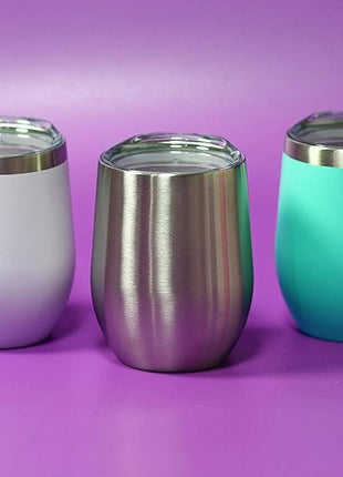 CHILLOUT LIFE 12 oz Stainless Steel Wine Tumblers 4 Pack - Double Wall Vacuum Insulated Wine Glasses Cups with Lids and Straws Set Keeping Cold & Hot for Coffee, Beer, Ice Cream - Dishwasher Safe