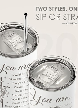 SANDJEST Christian Tumbler 20oz, Stainless Steel Travel Cup with Lid, You are Insulated Coffee Mug, Christian Gifts for Women Girls Friends Sisters on Birthday Christmas