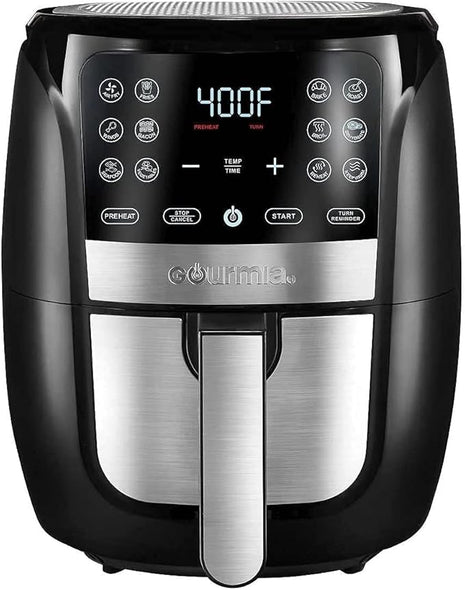 Gourmia Air Fryer Oven Digital Display 6 Quart Large AirFryer Cooker 12 Touch Cooking Presets, XL Air Fryer Basket 1500w Power Multifunction Stainless Steel FRY FORCE 360° (6 QT)