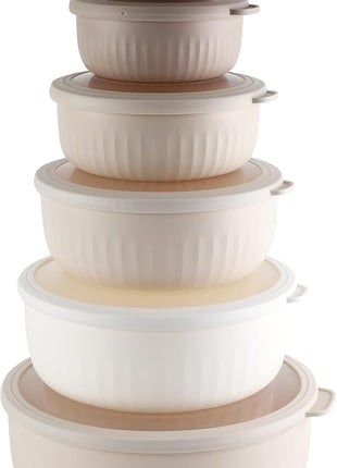 COOK WITH COLOR Prep Bowls with Lids- Wide and Deep Nesting Plastic Small Mixing Bowl Set with Lids, 12 Piece Set - Wide Bowls, Brown