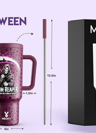 Meoky 40 oz Halloween Tumbler with Handle and Straw, Tumbler with Lid and Straw, Insulated Stainless Steel Travel Mug, 100% Leak-proof, Keeps Cold for 34 Hours or Hot for 10 Hours (Red Skull)