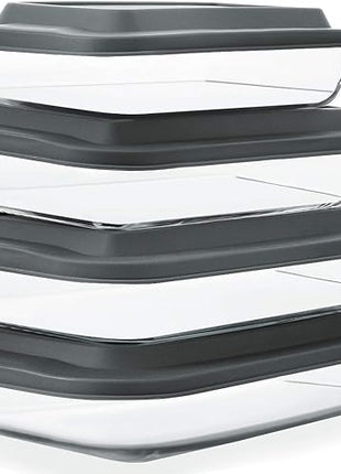 8-Piece Deep Glass Baking Dish Set with Plastic lids,Rectangular Glass Bakeware Set with Lids, Baking Pans for Lasagna, Leftovers, Cooking, Kitchen, Freezer-to-Oven and Dishwasher, Gray
