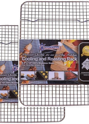 KITCHENATICS Heavy Duty Small Oven Cooling Racks for Cooking, Baking, Roasting and Grilling, Oven Safe Stainless Steel Wire Racks, Cookie Cooling Racks fit Quarter Sheet Pan, 8.5" x 12" IN, Set of 2