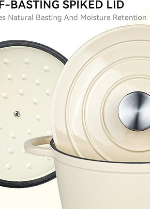 Miereirl 4.5 Quart Enameled Dutch Oven Pot with Lid, Cast Iron Dutch Oven with Dual Handles for Bread Baking, Cooking, Non-stick Enamel Coated Cookware (Beige)