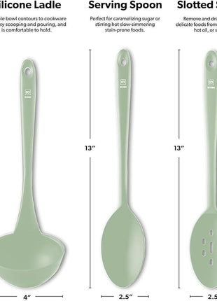 DI ORO Silicone Ladle & Spoons for Cooking – Large Kitchen Spoons for Mixing, Serving, & Stirring - Soup Ladle with Wide Bowl - High Heat Silicone Kitchen Utensils for Nonstick Cookware Safe (Sage)