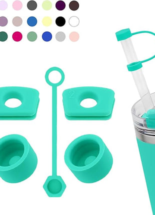 Silicone Spill Stopper Set Compatible with Stanley Cup 2.0 30oz & 40oz with Straw Cover (Set of 2, Tropical Teal)