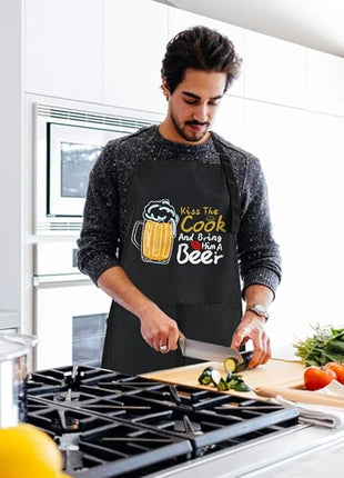 ZOORON Funny Black Chef Aprons for Men Adjustable BBQ Grill Kitchen Cooking Aprons with Pockets, Grill Accessories