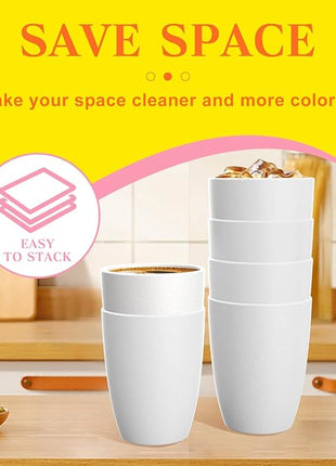 Homienly Wheat Straw Drinking Glasses, 12 OZ Alternative to Plastic Cups Set of 6, Reusable Drinking Cups for Kitchen, Outdoor, Unbreakable Lightweight Water Tumblers, Dishwasher Safe Cup Set(White)